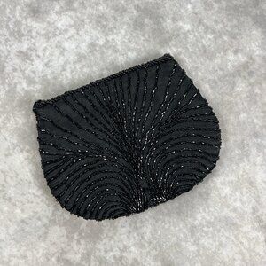 Maxfactor & Co. VTG Black Beaded Evening Clutch – Handmade – Strap Removed